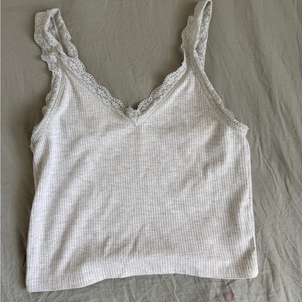 American Eagle Outfitters Gray Lace Trim Tank